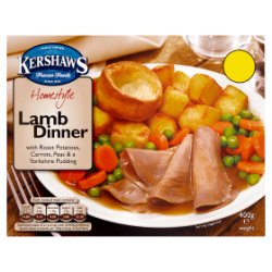 Kershaws Homestyle Lamb Dinner with Roast Potatoes, Carrots, Peas & a Yorkshire Pudding 400g