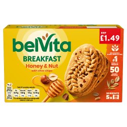 Belvita Breakfast Biscuits Honey & Nut with Choc Chips 5 Pack £1.49 PMP 225g 