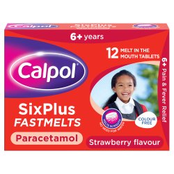 Calpol SixPlus Fastmelts Paracetamol Strawberry Flavour 6+ Years 12 Melt in the Mouth Tablets