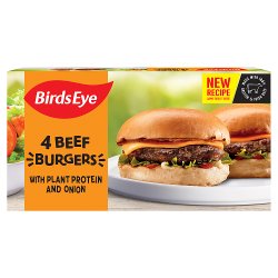 Birds Eye 4 Beef Burgers with Plant Protein and Onion 227g