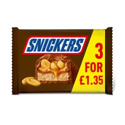 Snickers Caramel, Nougat, Peanuts & Milk Chocolate Bars Multipack £1.35 PMP 3 x 41.7g