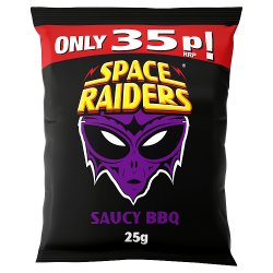 Space Raiders Saucy BBQ Crisps 25g, 35p PMP