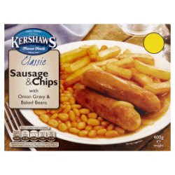 Kershaws Classic Sausage & Chips with Onion Gravy & Baked Beans 400g