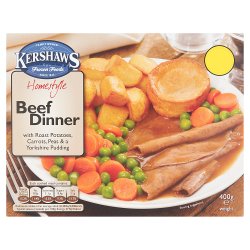 Kershaws Homestyle Beef Dinner with Roast Potatoes, Carrots, Peas & a Yorkshire Pudding 400g