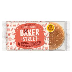 Baker Street 4 Mega Burger Buns with Sesame Seeds Pre-Sliced
