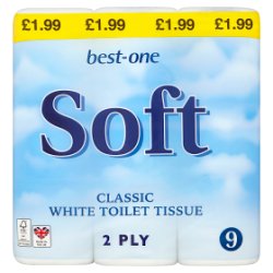Best-One Soft Classic White Toilet Tissue 2 Ply 9 Rolls