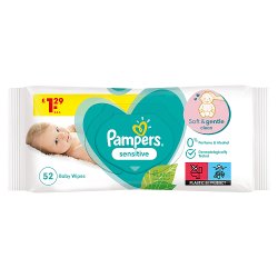 Pampers Sensitive Baby Wipes 1 Pack = 52 Baby Wet Wipes