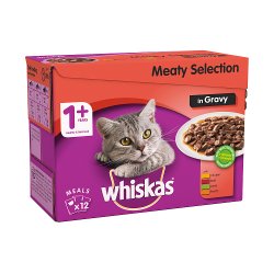 Whiskas Adult Wet Cat Food Pouches Meat in Gravy 12 x 100g