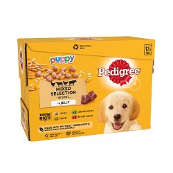 Pedigree Puppy Wet Dog Food Pouches Mixed Selection with Rice in Jelly 12 x 100g
