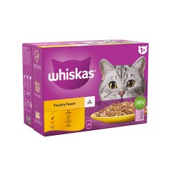 Whiskas 1+ Poultry Feasts Adult Wet Cat Food Pouches in Jelly 12 x 85g