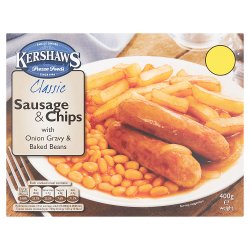 Kershaws Classic Sausage & Chips with Onion Gravy & Baked Beans 400g