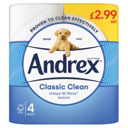 Andrex Classic Clean Toilet Tissue, 4 Rolls PMP £2.99