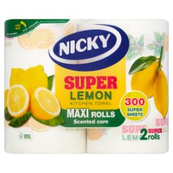 Nicky Super Lemon Kitchen Towel Maxi Rolls Scented Core 2 Super Rolls