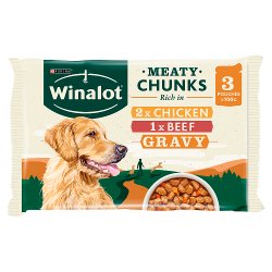 WINALOT Meaty Chunks Mixed in Gravy Chicken Wet Dog Food 3x100g PMP