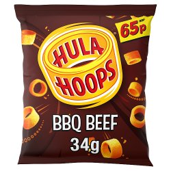 Hula Hoops BBQ Beef Crisps 34g, 65p PMP
