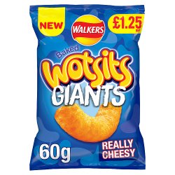 Walkers Wotsits Giants Really Cheesy Snacks Crisps RRP £1.25 PMP 60g