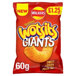 Walkers Wotsits Giants Sweet & Spicy Snacks Crisps £1.25 RRP PMP 60g