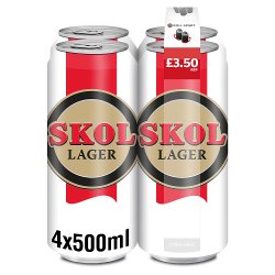 Skol Lager 4 x 500ml Can PMP £3.50