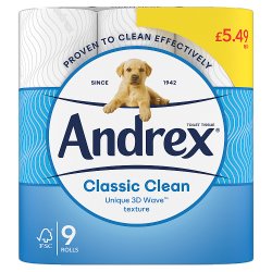 Andrex Classic Clean Toilet Tissue, 9 Toilet Rolls £5.49 PMP