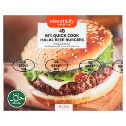 Essentially Catering 80% Quick Cook Halal Beef Burgers 48 x 113g (5.42kg)