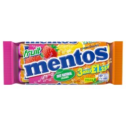 Mentos Chewy Dragees Fruit 3 x 38g