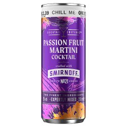 Smirnoff Passionfruit martini cocktail 5% vol 250ml Can PMP £2.39
