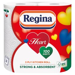 Regina Heart 3 Ply 100 Sheets 2 Kitchen Roll