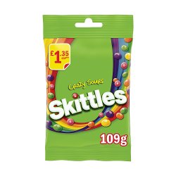 Skittles Vegan Chewy Crazy Sour Sweets Fruit Flavoured Treat Bag £1.35 PMP 109g