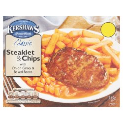 Kershaws Classic Steaklet & Chips with Onion Gravy & Baked Beans 360g