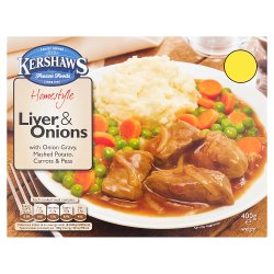 Kershaws Homestyle Liver & Onions with Onion Gravy, Mashed Potato, Carrots & Peas 400g