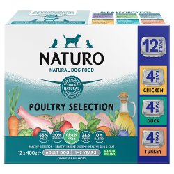 Naturo Natural Dog Food Poultry Selection Adult Dog 1-7 Years 12 x 400g