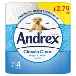 Andrex Classic Clean Toilet Tissue, 4 Toilet Rolls £2.79
