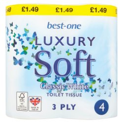 Best-One Luxury Soft Classic White Toilet Tissue 3 Ply 4 Rolls