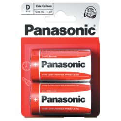 Panasonic D 1.5V Zinc Carbon Batteries x 2pk