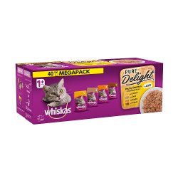 Whiskas Pure Delight Cat Food Pouches Poultry in Jelly Mega Pack 40 x 85g