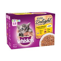 Whiskas Pure Delight Kitten Cat Food Pouches Poultry in Jelly 12 x 85g