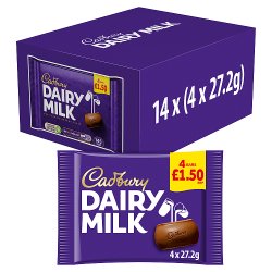 Cadbury Dairy Milk Chocolate Bar 4 Pack £1.50 PMP 108.8G