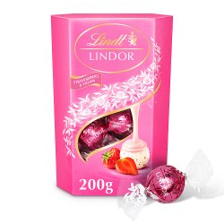 Lindt LINDOR Strawberries & Cream Chocolate Truffles Box 200g