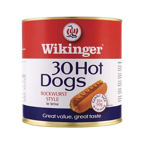 Wikinger 30 Hot Dogs Beechwood Smoked Bockwurst Style in Brine 3000g