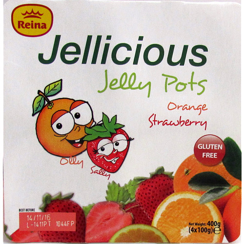 Reina Jellicious Jelly Pots Orange and Strawberry 4 x 100g (400g)