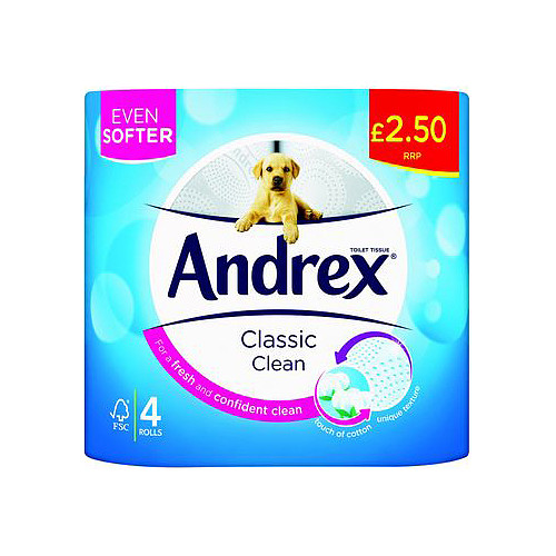 Andrex Clasisic Clean Toilet Roll, 4 Rolls £2.50 PMP 190sc
