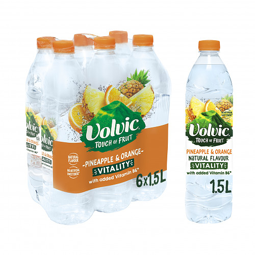 Volvic Touch of Fruit Low Sugar Pineapple & Orange Vitality Natural Flavoured Water 6 x 1.5L