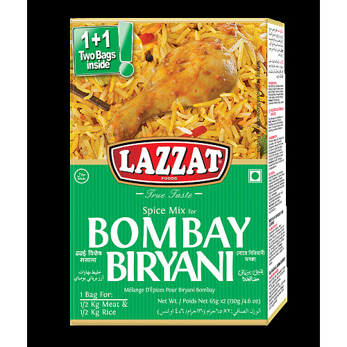 Lazzat Foods True Taste Spice Mix for Bombay Biryani 2 x 65g (130g)