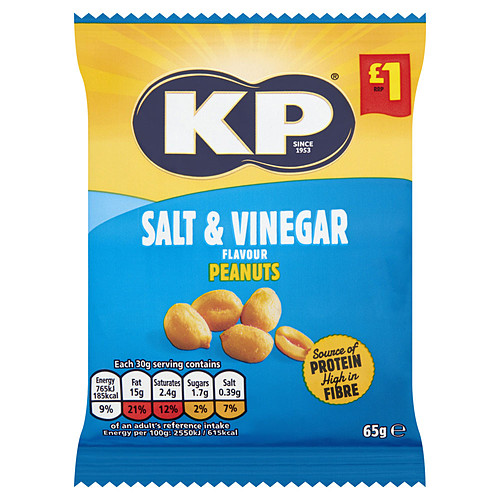 KP Salt & Vinegar Peanuts 65g, £1 PMP