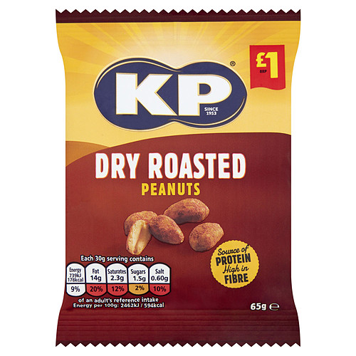 KP Dry Roasted Peanuts 65g, £1 PMP