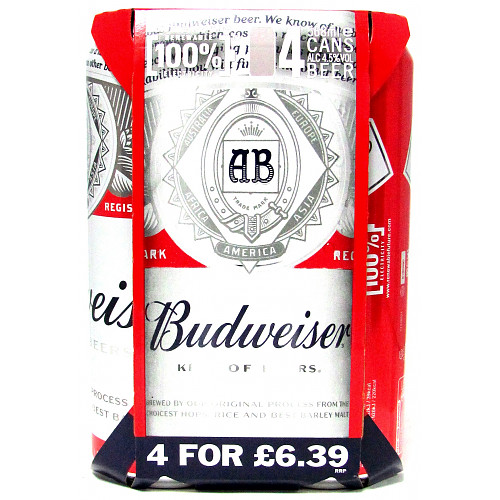 Budweiser Lager Beer Cans 4 x 568ml