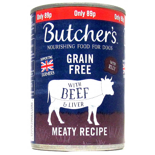 Butcher's Beef & Liver in Jelly Dog Food Tin 400g 89p