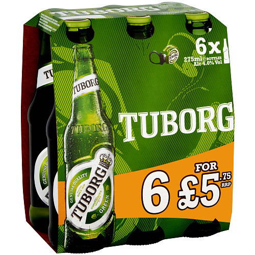 Tuborg Lager Beer 6 x 275ml PM £5.75 Bottles