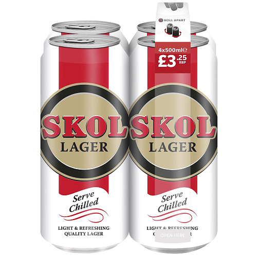 Skol Lager Beer 4 x 500ml PM £3.25 Cans