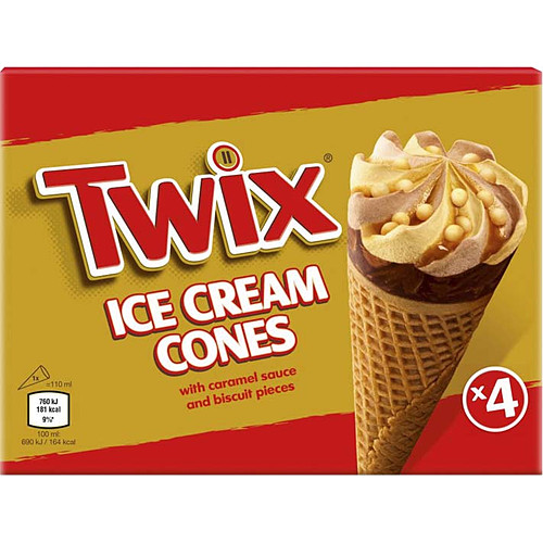 Twix Ice Cream Cones with Caramel Sauce and Biscuit Pieces 4 x 110ml